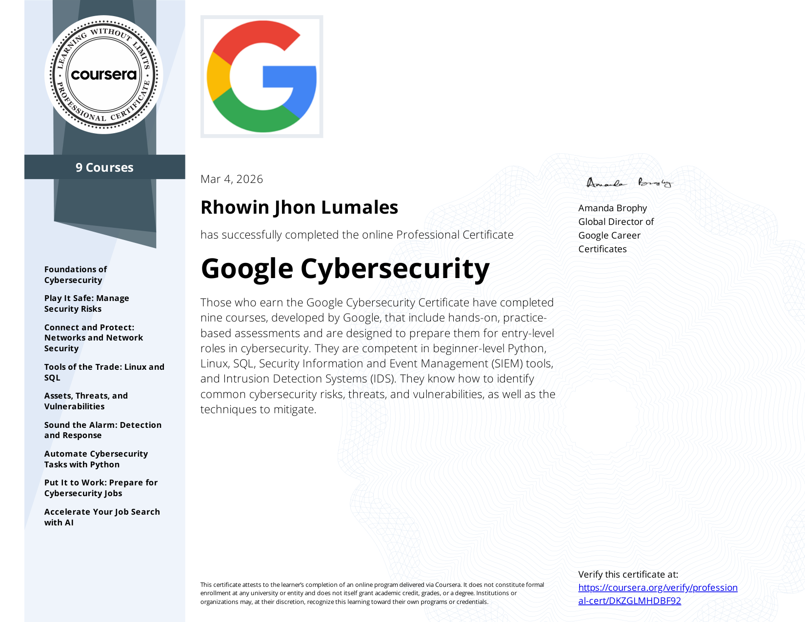 Google Professional Cybersecurity